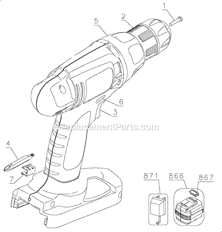 Page A Diagram and Parts List for PS1800K Type 6 Black and Decker Cordless Drill